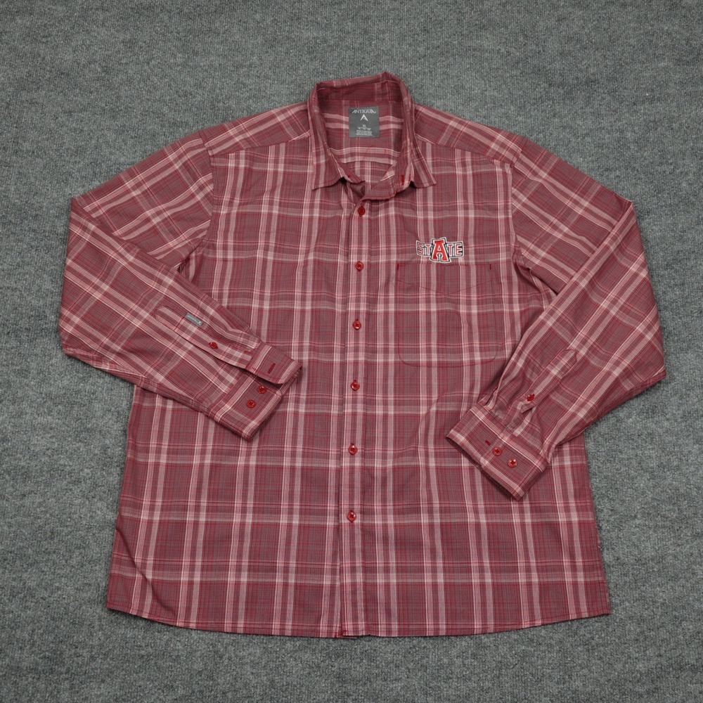 Arkansas State Red Wolves Antigua Shirt Mens XL Red Plaid Long Sleeve Button Up
